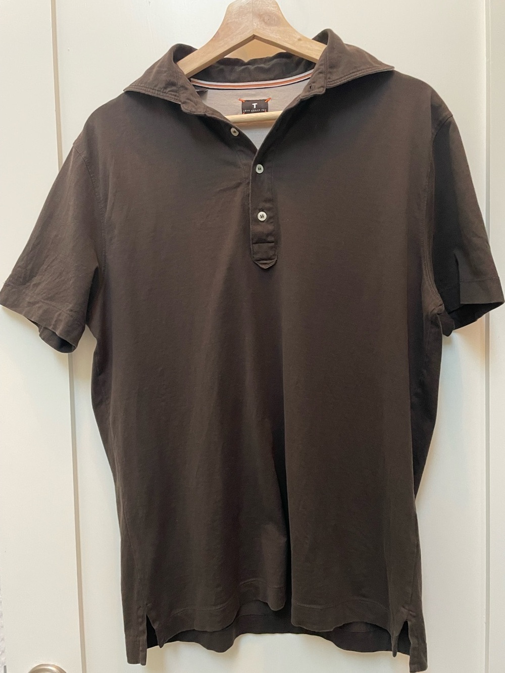 Left Coast Superfine Polo Shirt Tee Men's Size M Brown Short Sleeve 100% Cotton